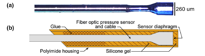 Representative images of pressure microsensor with and without housing